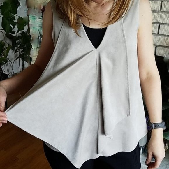 BCBGMAXAZRIA Faux-Suede Sleeveless Asymmetrical Soft Top - Picture 2 of 7